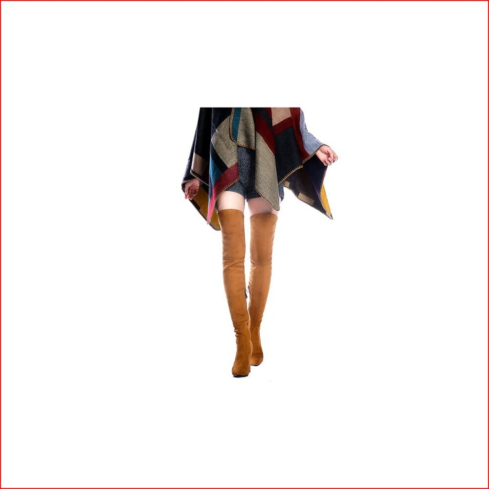Stretch Suede Over The Knee Boots with Chunky Heel - Picture 6 of 6